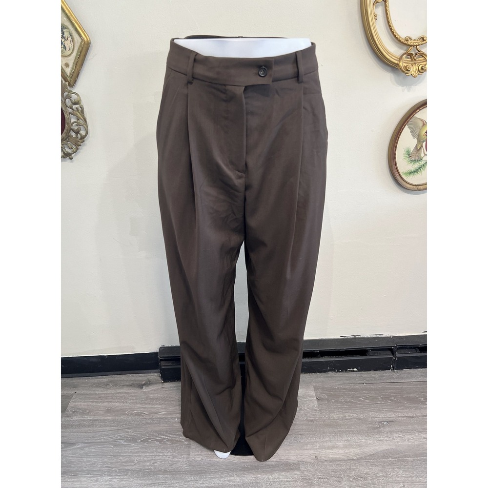 Sportmax Vintage Brown Pleated Wide-Leg Wool Trousers Size 4